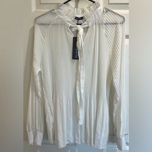 NWT Boohoo Pleated White Tie Neck Frill Blouse